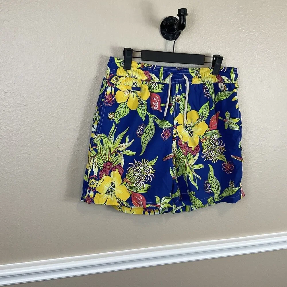 Polo Ralph Lauren Mens Swimwear Trunks Sz M Hawaiian Floral Beach‎ Tropical H3
